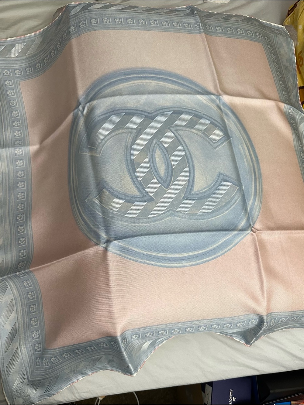 Chanel Silk Square scarf in Pale Pink and Light Blue 💯 authentic